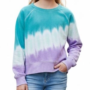 SO Kids Tie-Dye Sweatshirt Teal Lavender Large 10 12 Blue Purple White Cropped